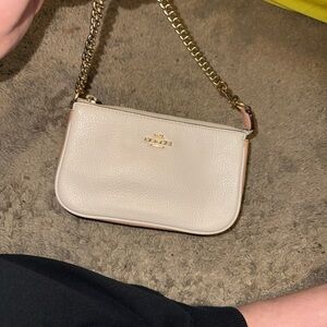 Coach Beige Leather Wristlet with Gold Chain